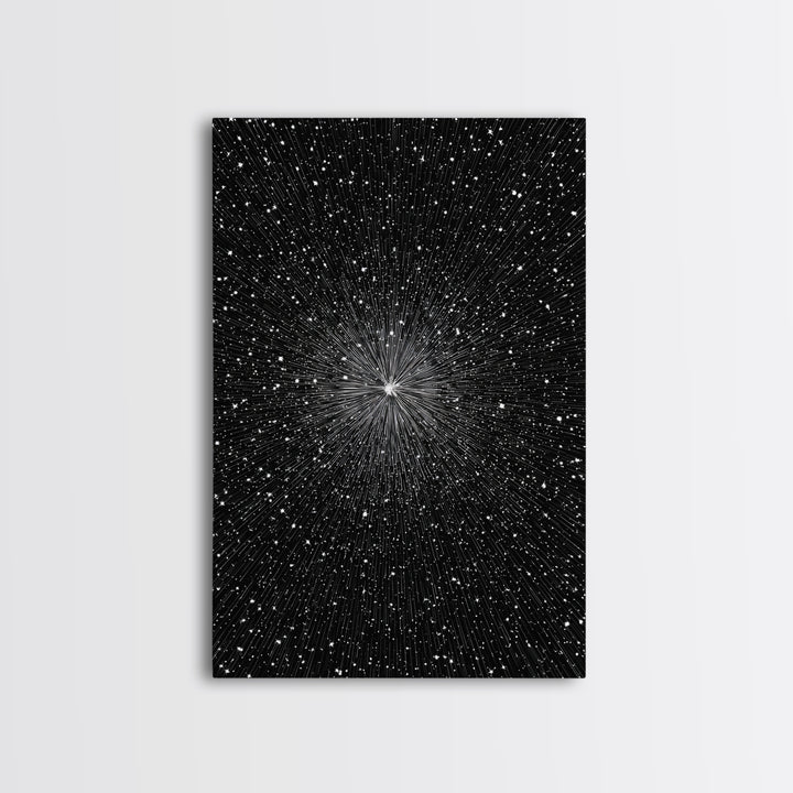 Black White Warp Speed Starfield Wall Art, Space Abstract Art, Modern Art Print, Sci Fi Poster, Minimalist Wall Decor, Office
