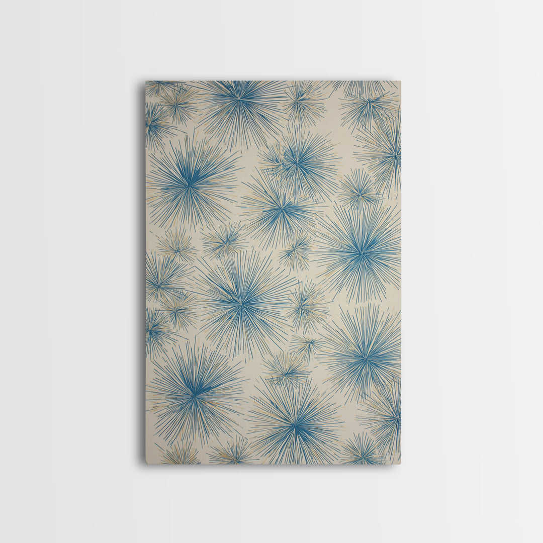 Blue Atomic Starburst Pattern Wall Art, Midcentury Modern Art Print, Retro Wall Decor, Beige Teal Abstract Home Decor Prints