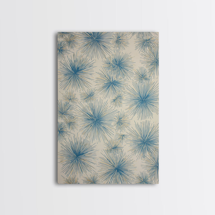 Blue Atomic Starburst Pattern Wall Art, Midcentury Modern Art Print, Retro Wall Decor, Beige Teal Abstract Home Decor Prints