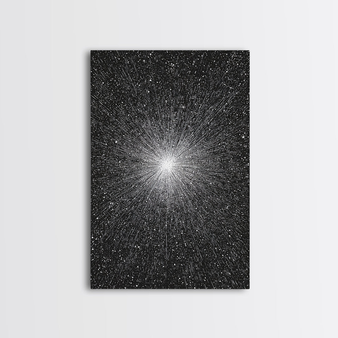 Black And White Cosmic Starburst Wall Art, Modern Abstract Art Print, Space Poster, Sci Fi Retro Decor, Monochrome Home Decor