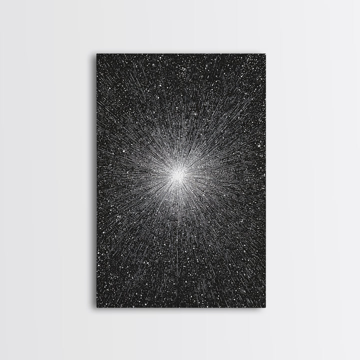 Black And White Cosmic Starburst Wall Art, Modern Abstract Art Print, Space Poster, Sci Fi Retro Decor, Monochrome Home Decor