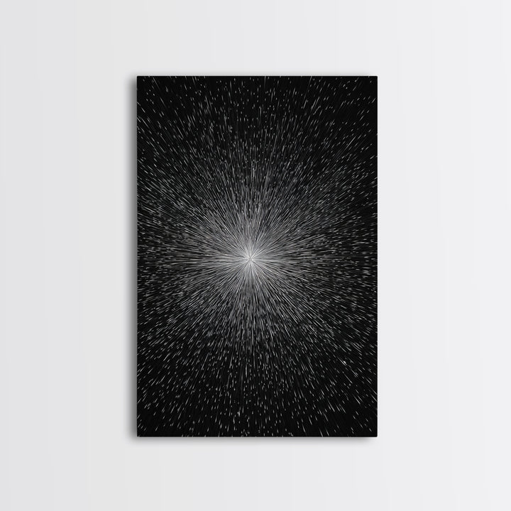 Black White Warp Speed Starburst Canvas Print, Modern Abstract Art, Space Wall Decor, Minimalist Sci Fi Poster, Cosmic Decor