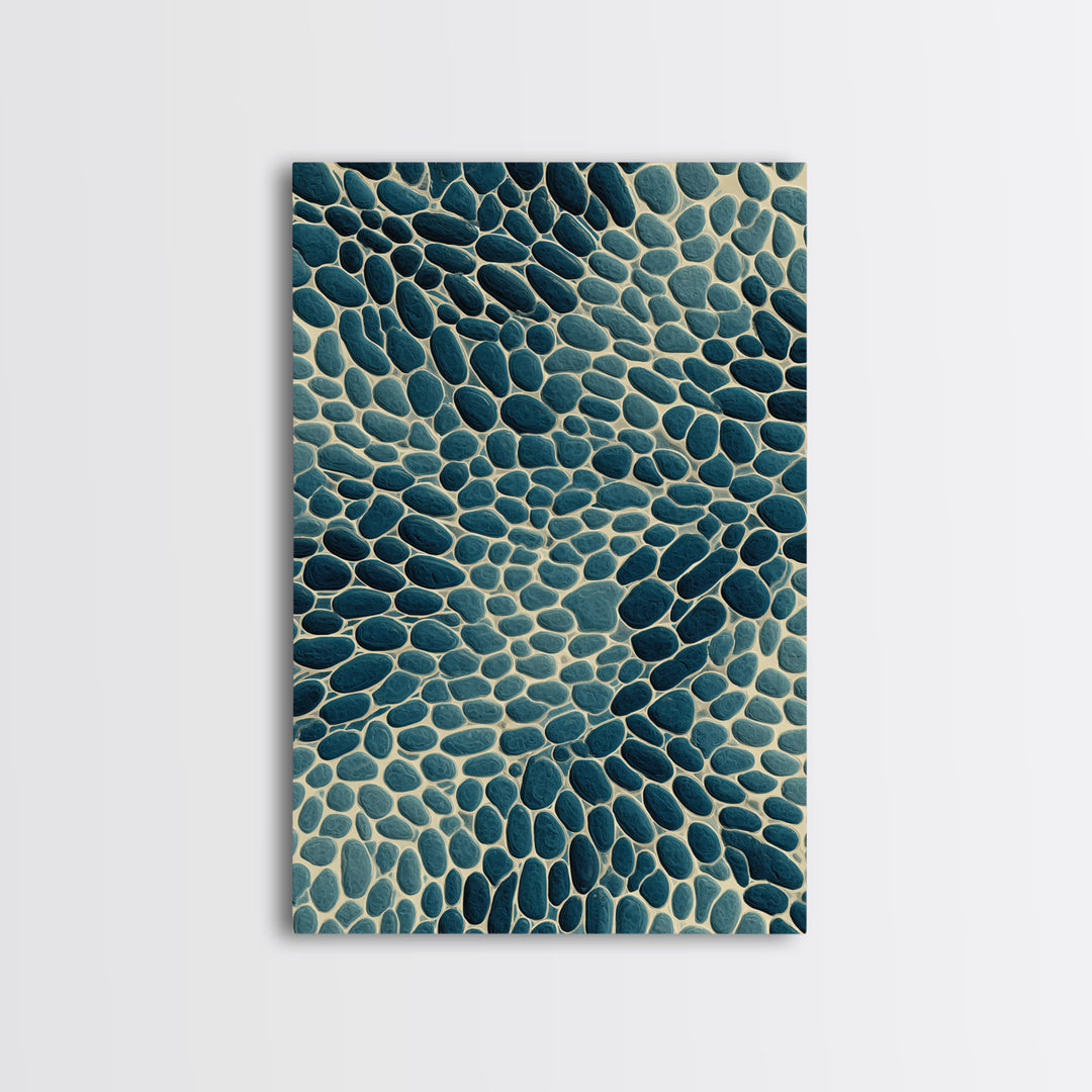 Teal Pebble Mosaic Abstract Wall Art, Modern Geometric Art Print, Coastal Home Decor, Blue Beige Organic Pattern Decor Print