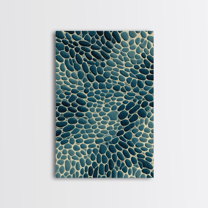 Teal Pebble Mosaic Abstract Wall Art, Modern Geometric Art Print, Coastal Home Decor, Blue Beige Organic Pattern Decor Print