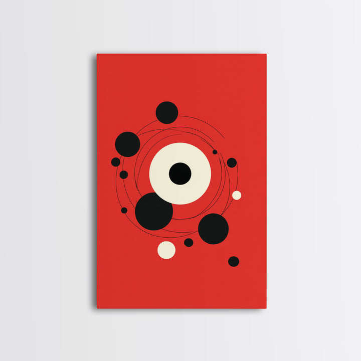 Red Orbit Circles Abstract Canvas Print, Mid Century Modern Wall Art, Minimal Geometric Poster, Atomic Space Decor Gift For Home