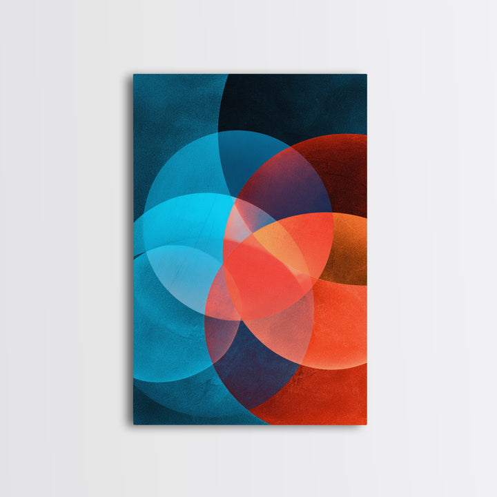 Vivid Teal Orange Circles Abstract Canvas Print, Midcentury Modern Geometric Wall Decor, Retro MCM Living Room Art, Home Office Decor