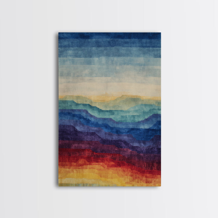 Layered Ocean Desert Horizon Wall Art, Midcentury Modern Art Print, Blue Teal Sunset Landscape Decor For Living Room Home Office