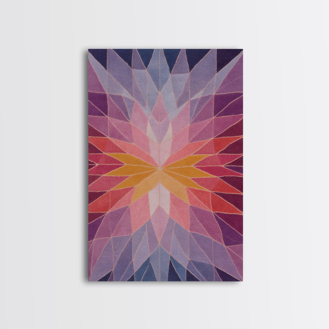 Pink Orange Faceted Star Flower Canvas Print, Midcentury Modern Abstract Art, Geometric Wall Decor For Bedroom Living Room