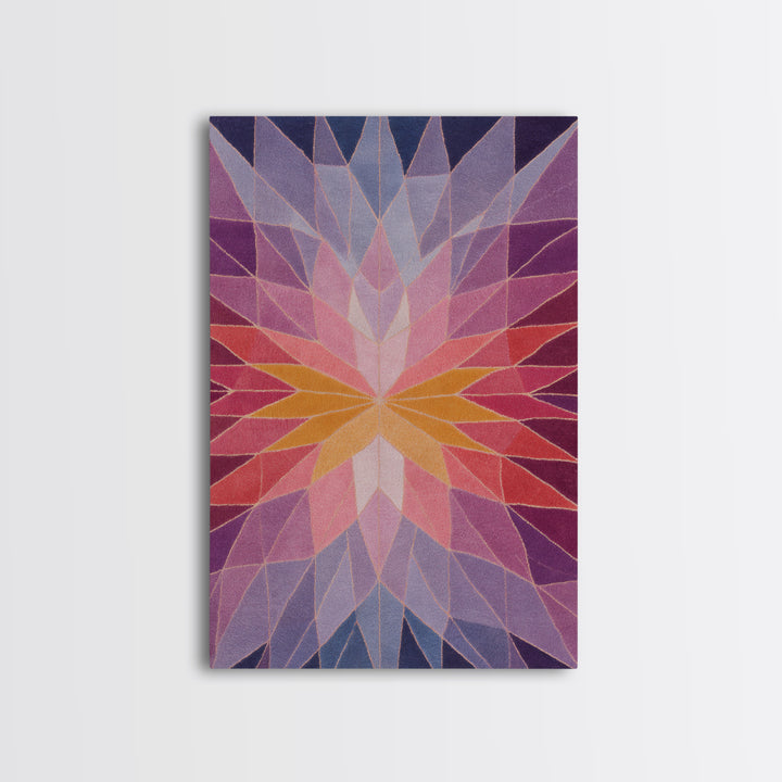 Pink Orange Faceted Star Flower Canvas Print, Midcentury Modern Abstract Art, Geometric Wall Decor For Bedroom Living Room