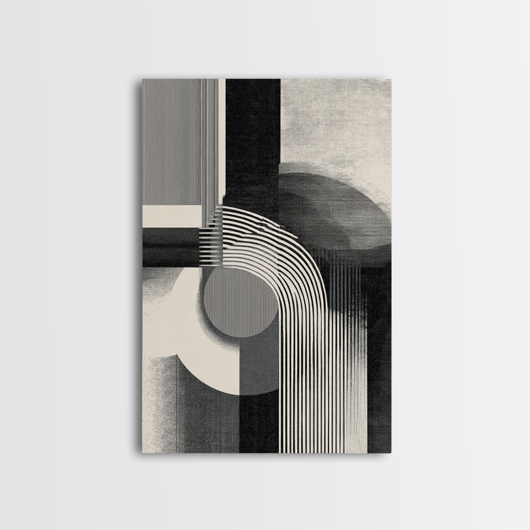 Black White Arch Geometry Canvas Print, Modern Abstract Art, Bauhaus Inspired Wall Decor, Minimalist Office Statement Art