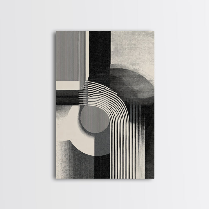 Black White Arch Geometry Canvas Print, Modern Abstract Art, Bauhaus Inspired Wall Decor, Minimalist Office Statement Art