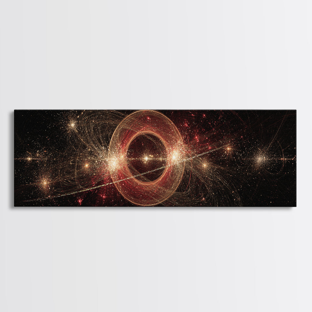 Glowing Cosmic Ring With Gold Sparks Wall Art, Abstract Space Poster, Modern Wall Decor, Galaxy Print, Black Red Home Decor