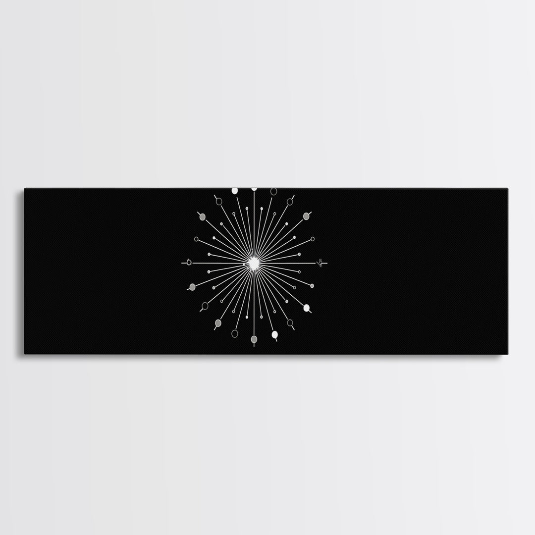 Black Atomic Starburst Wall Art, Midcentury Modern Art Print, Minimal Geometric Poster, Retro Space Age Office Decor Gift