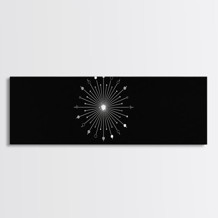 Black Atomic Starburst Wall Art, Midcentury Modern Art Print, Minimal Geometric Poster, Retro Space Age Office Decor Gift