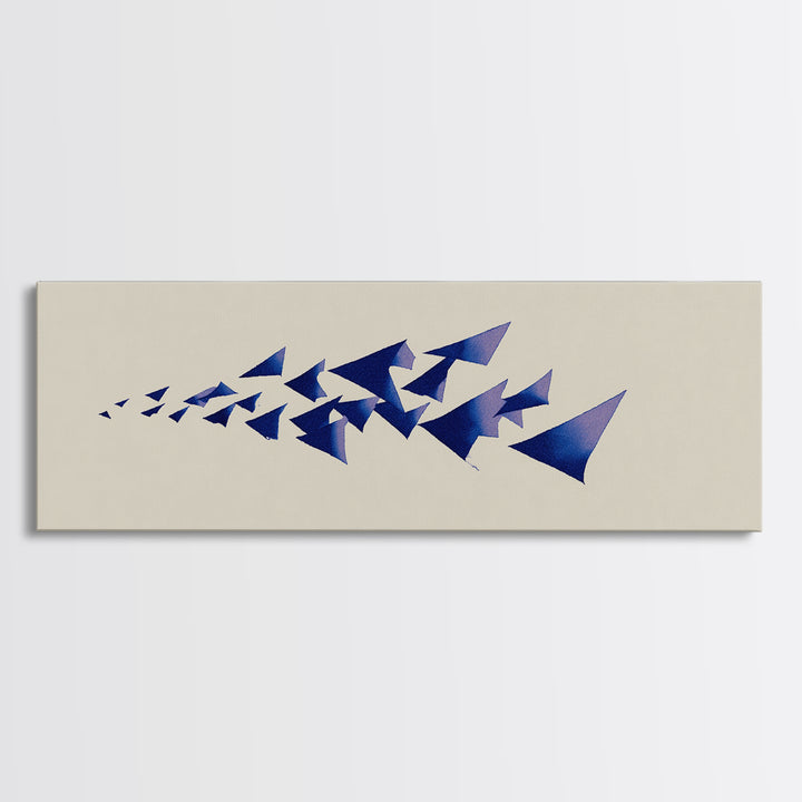 Blue Triangle Flock Abstract Canvas Print, Midcentury Modern Art, Geometric Shapes Art, Minimalist Wall Art, Modern Decor