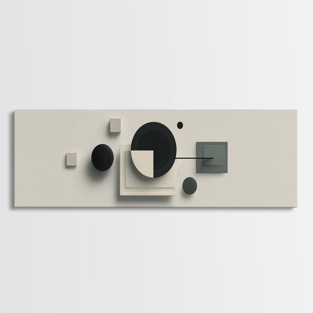 Neutral Three Dimensional Geometric Circles Framed Canvas Print, Midcentury Modern Art, Abstract Decor Art, Modern Home Decor, Office Art