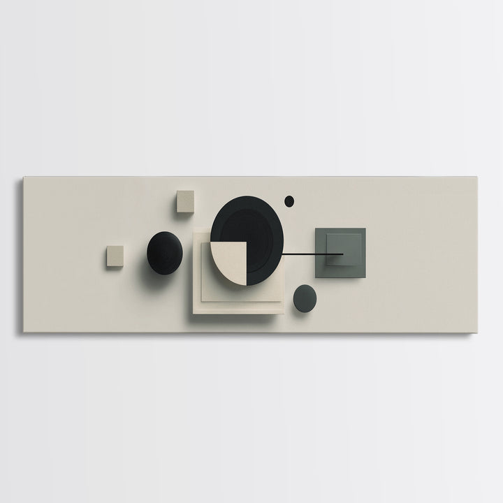 Neutral Three Dimensional Geometric Circles Framed Canvas Print, Midcentury Modern Art, Abstract Decor Art, Modern Home Decor, Office Art