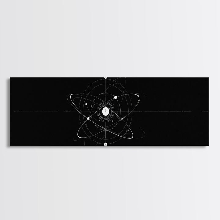 White Atomic Orbit Diagram Wall Art, Midcentury Modern Art, Space Abstract Art, Science Poster, Black Retro Art, Modern Decor
