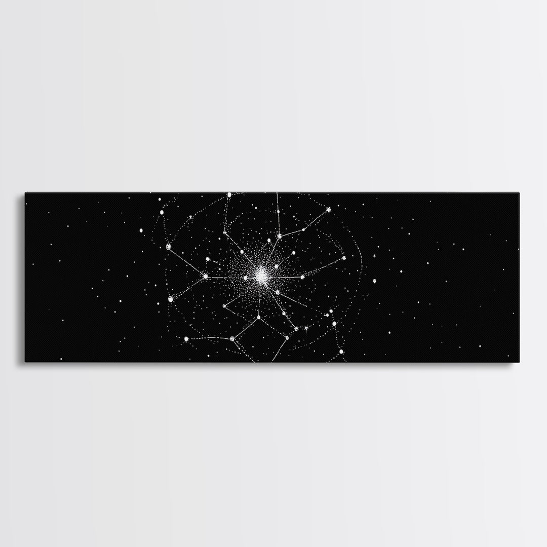 Constellation Star Map Abstract Wall Art, Geometric Wall Art, Space Poster, Midcentury Modern Art Print, Black Celestial Decor