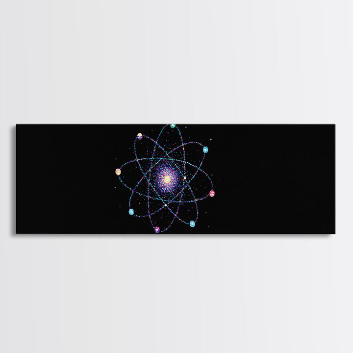 Colorful Atomic Galaxy Canvas Print, Space Abstract Art, Midcentury Modern Art, Cosmic Retro Art, Black Science Decor, Modern Wall Art