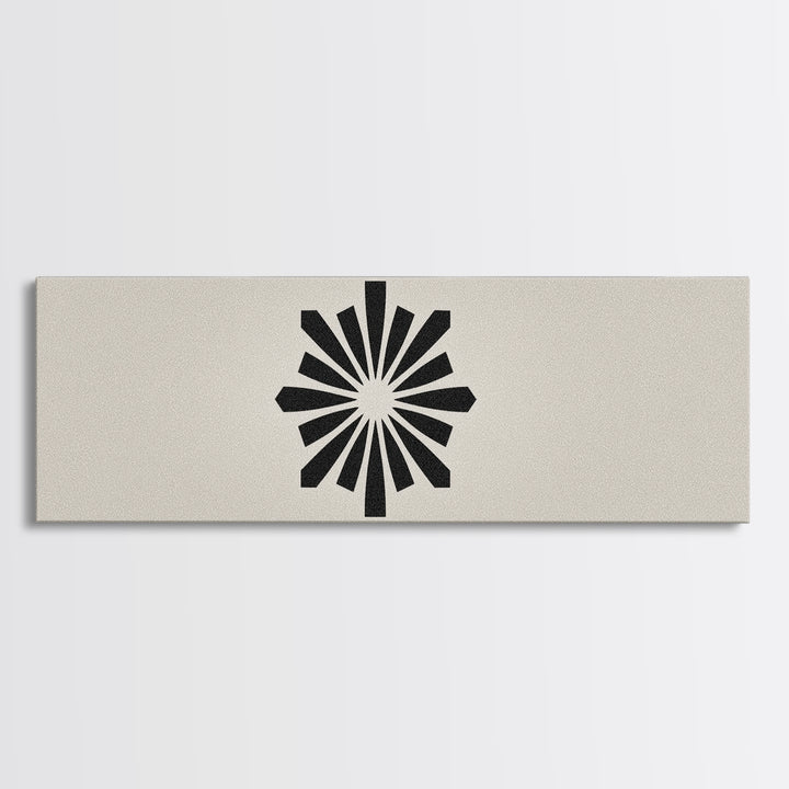 Black Radial Sunburst On Beige Canvas Print, Mid Century Modern Art, Atomic Retro Poster, Minimalist Geometric Wall Decor