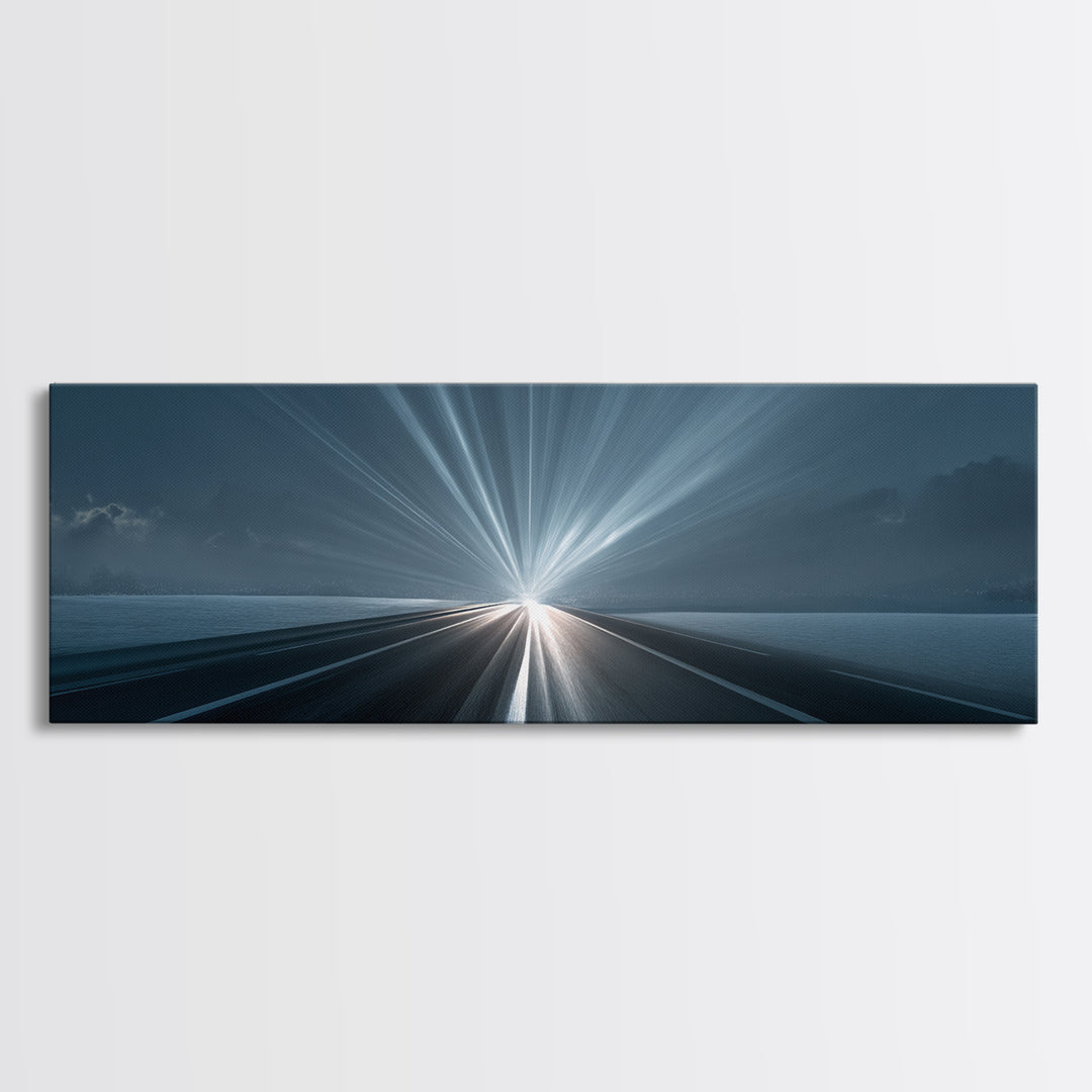 Moody Blue Ocean Road Canvas Print, Modern Art Print, Coastal Wall Art, Minimalist Office Decor, Framed Seascape Poster Gift