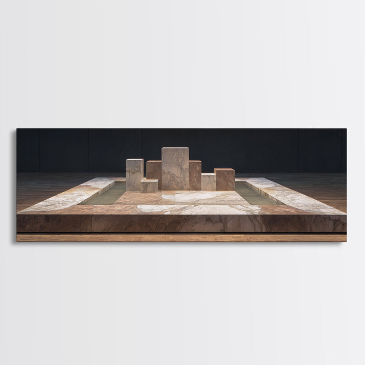 Modern Stone Geometric Platform Wall Art, Midcentury Modern Abstract Canvas, Architectural Decor, Neutral Gallery Print Gift