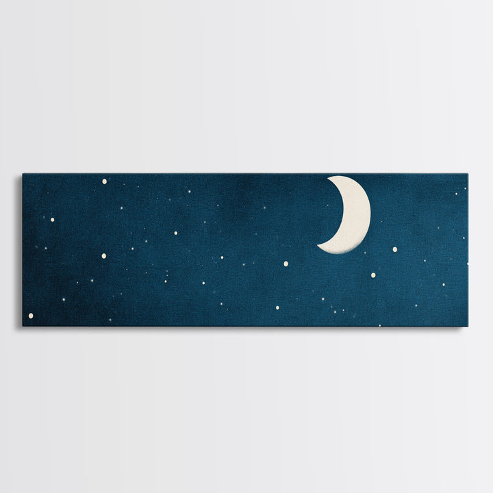 Textured Teal Crescent Moon Wall Art, Starry Night Sky Canvas, Minimalist Celestial Decor, Modern Bedroom Art Print Gift