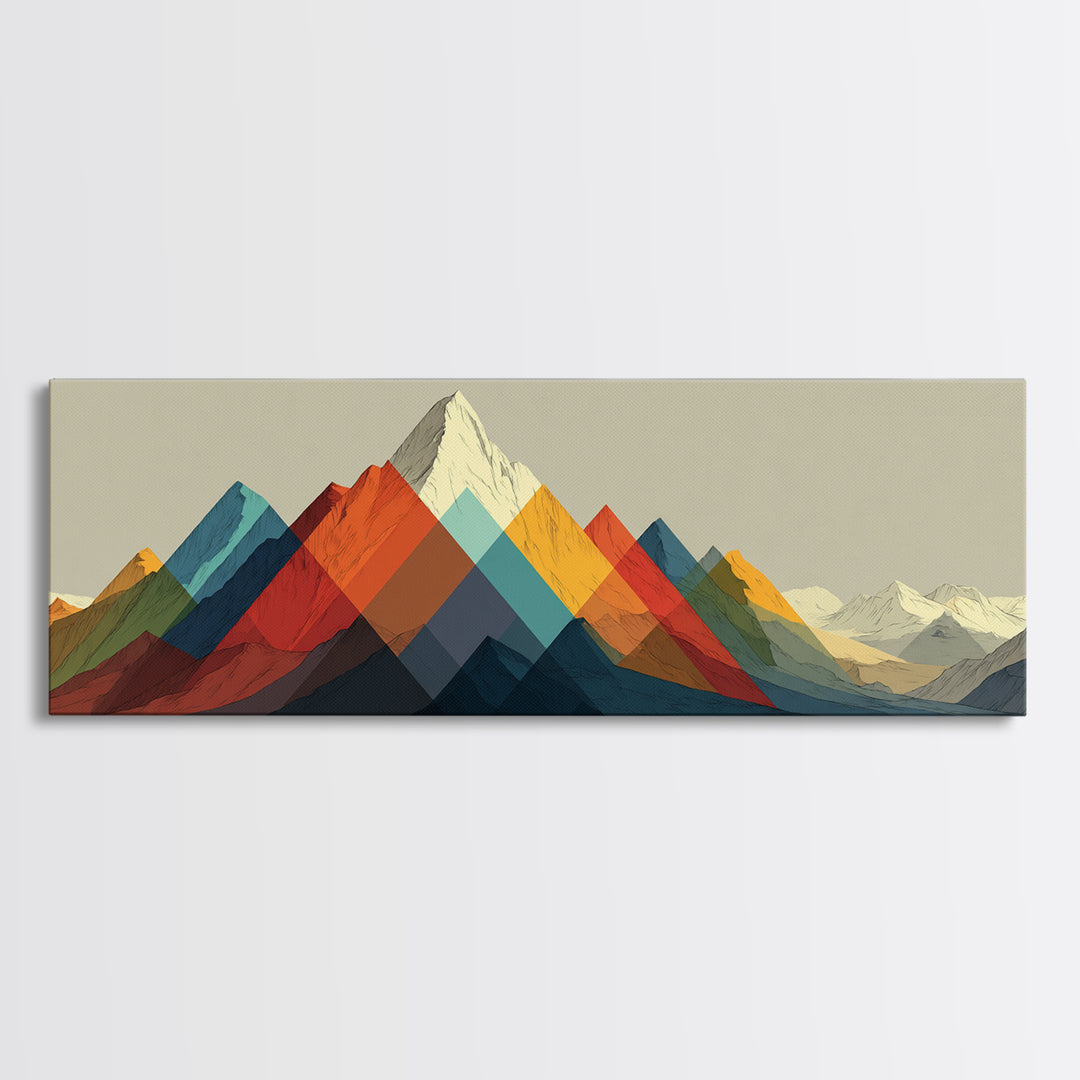 Geometric Rainbow Mountain Range Wall Art, Mid Century Modern Landscape Print, Colorful Abstract Decor, Living Room Poster