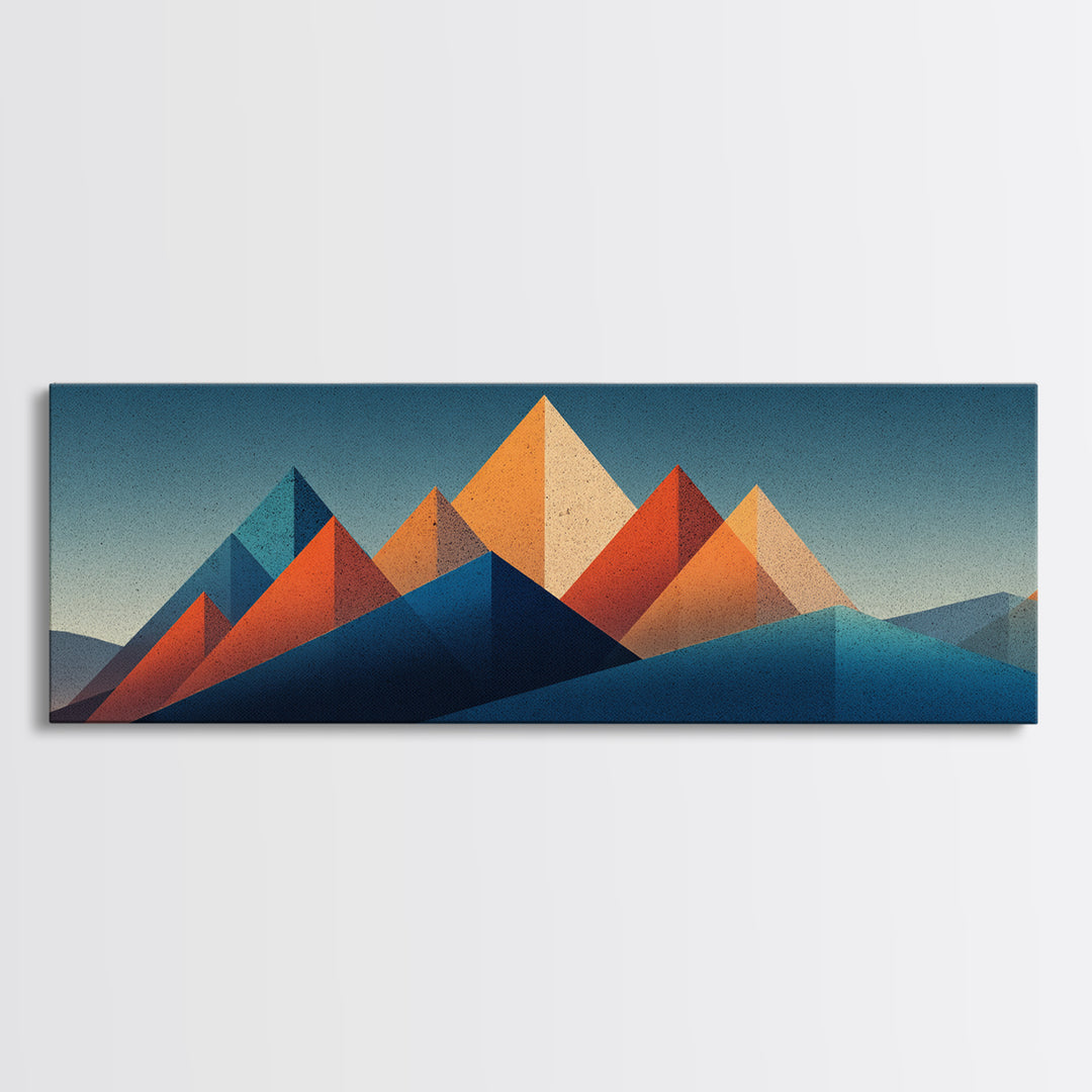 Orange Teal Desert Pyramid Mountains Canvas Print, Mid Century Modern Abstract Art, Geometric Wall Decor, Southwestern Poster