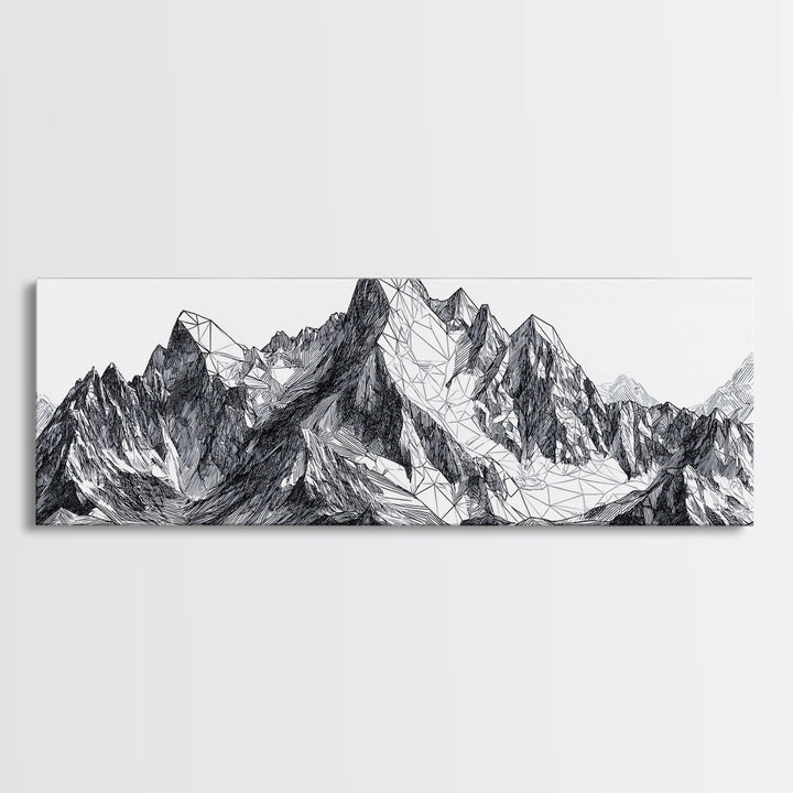 Black White Mountain Line Drawing Wall Art, Minimalist Landscape Print, Modern Office Decor, Alpine Sketch Poster Gift For Him