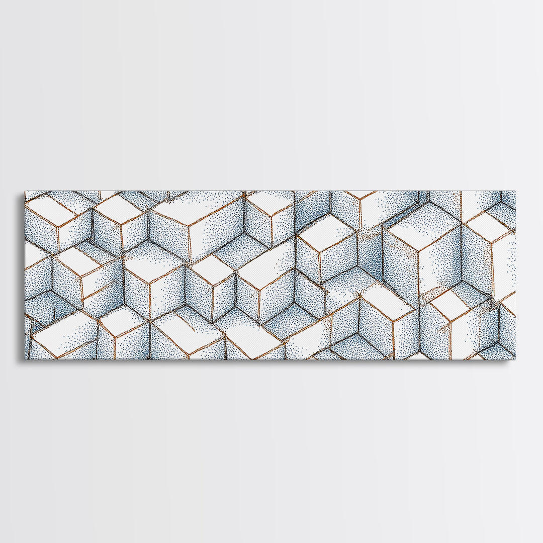 Isometric Blue Cube Pattern Wall Art, Geometric Art Print, Modern Wall Decor, Bauhaus Poster, Home Office Art, Abstract Decor