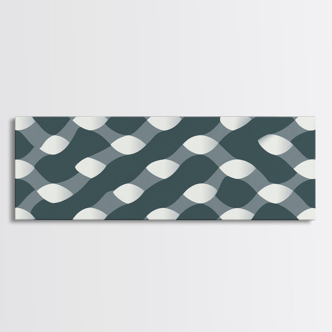 Gray Wavy Op Art Pattern Canvas Print, Geometric Wall Art, Modern Abstract Art, Minimalist Decor, Office Wall Art, Retro