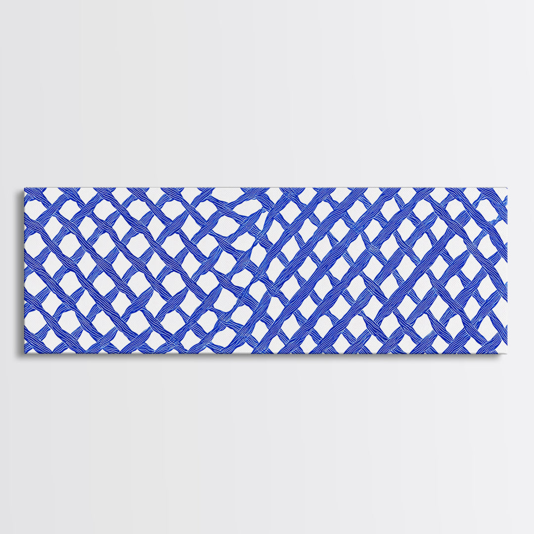 Blue Hand Drawn Lattice Wall Art, Geometric Pattern Poster, Modern Wall Decor, Op Art, Minimalist Art Print, Office Decor