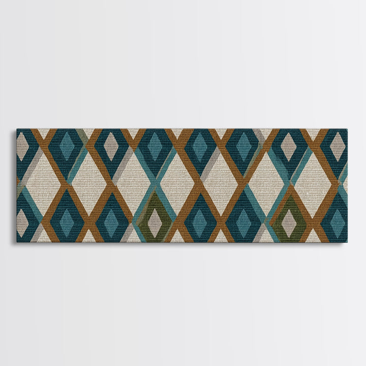 Teal Brown Diamond Pattern Wall Art, Midcentury Modern Decor, Geometric Art Print, MCM Wall Decor, Boho Style, Home Decor