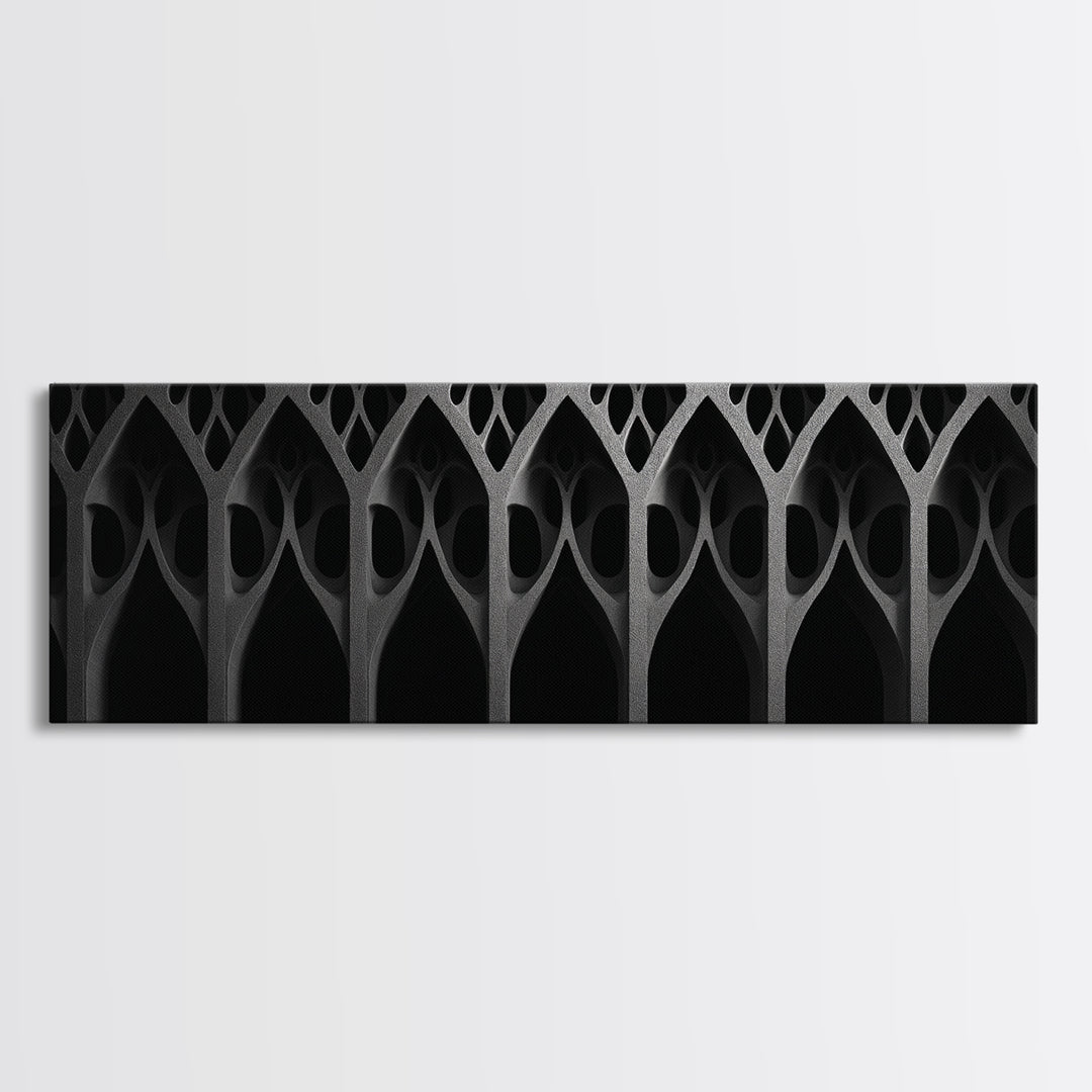 Black Gothic Arch Pattern Canvas Print, Architectural Art, Art Deco Wall Decor, Modern Wall Art, Masculine Home Office Decor