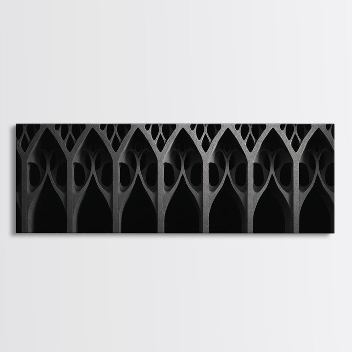 Black Gothic Arch Pattern Canvas Print, Architectural Art, Art Deco Wall Decor, Modern Wall Art, Masculine Home Office Decor