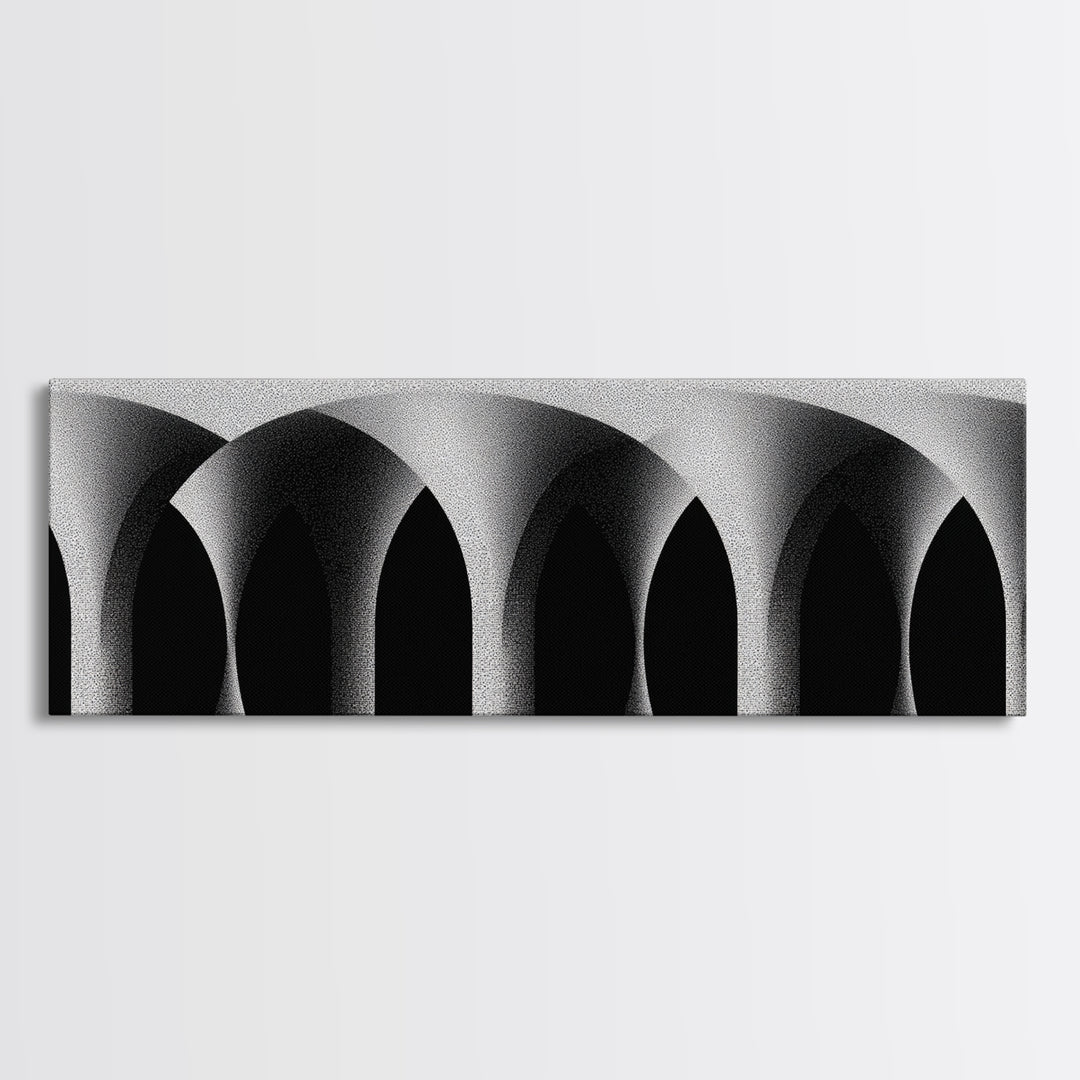 Minimal Black White Arches Canvas Print, Modern Architectural Wall Decor, Monochrome Midcentury Abstract Poster For Office