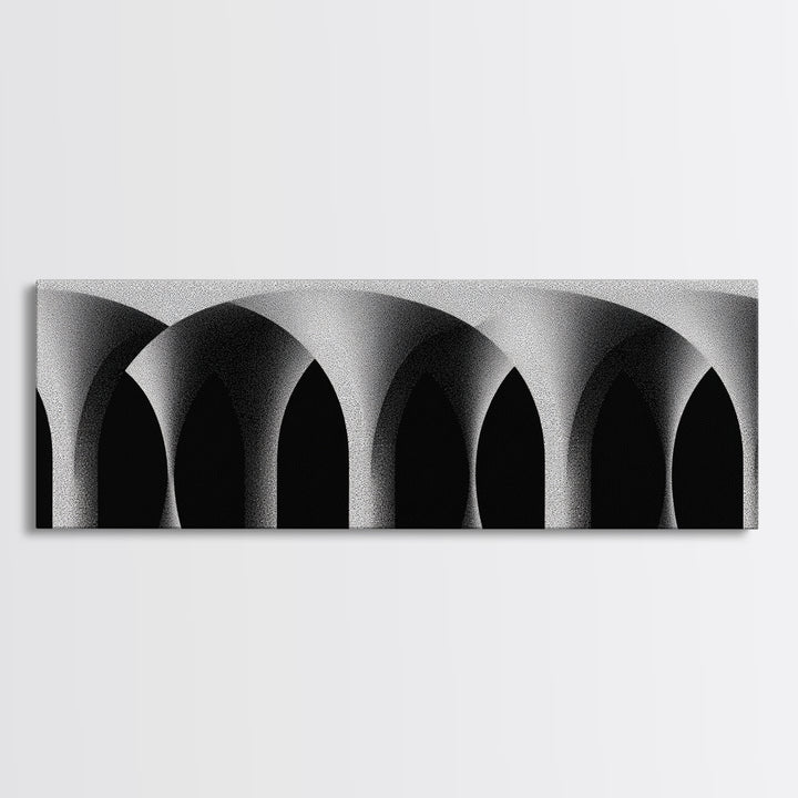 Minimal Black White Arches Canvas Print, Modern Architectural Wall Decor, Monochrome Midcentury Abstract Poster For Office