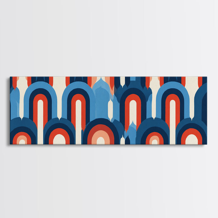 Retro Red Blue Arch Pattern Wall Art, Midcentury Modern Geometric Poster, Bauhaus Style Decor, Colorful MCM Print Gift Idea