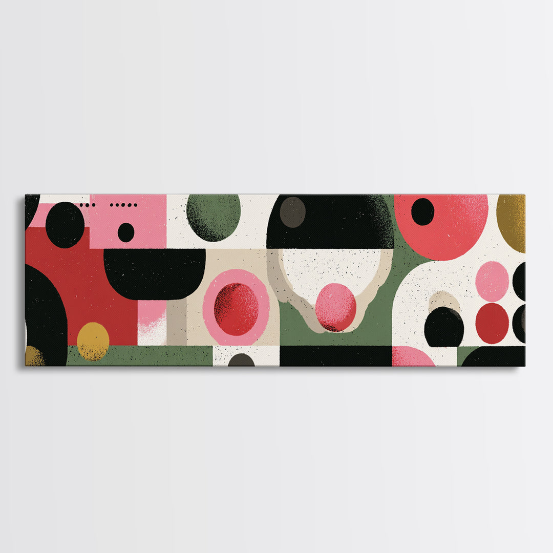 Pink Green Bauhaus Abstract Canvas Print, Midcentury Modern Wall Art, Geometric Circle Decor, Retro Gallery Poster Gift Idea