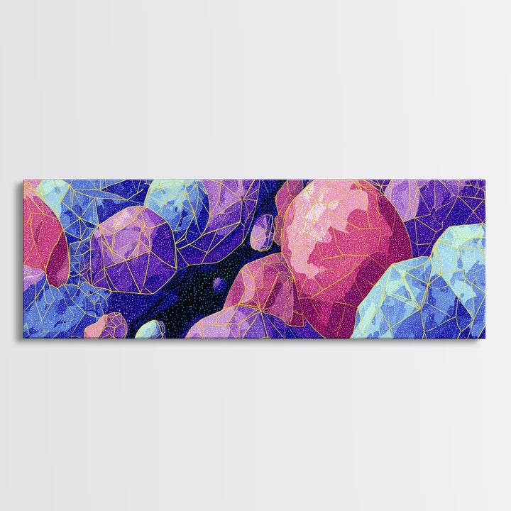 Vibrant Polygon Space Rocks Canvas Print, Cosmic Abstract Wall Art, Colorful Sci Fi Decor, Modern Geometric Poster Gift Idea