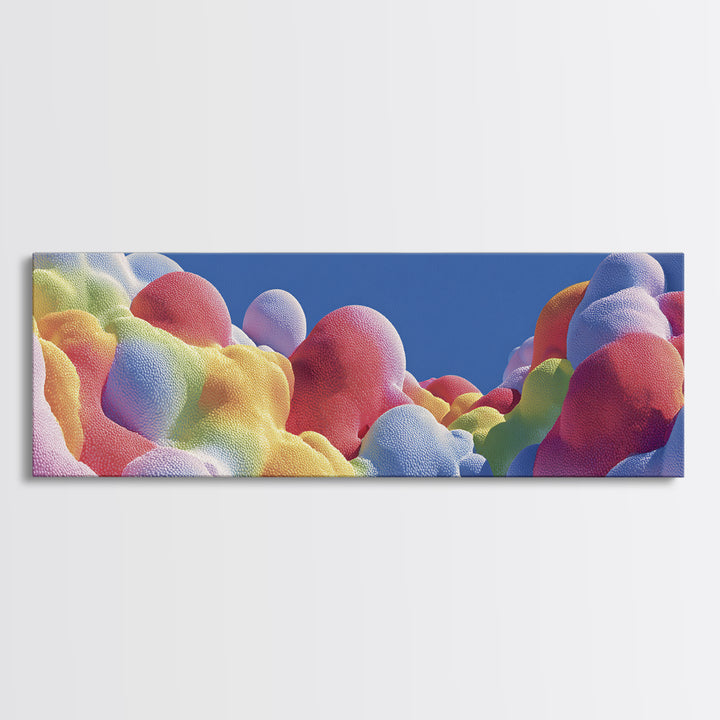 Rainbow Bubble Cloud Wall Art, Colorful Dreamy Landscape Poster, Playful Modern Decor, Kids Nursery Room Canvas Print Gift Idea