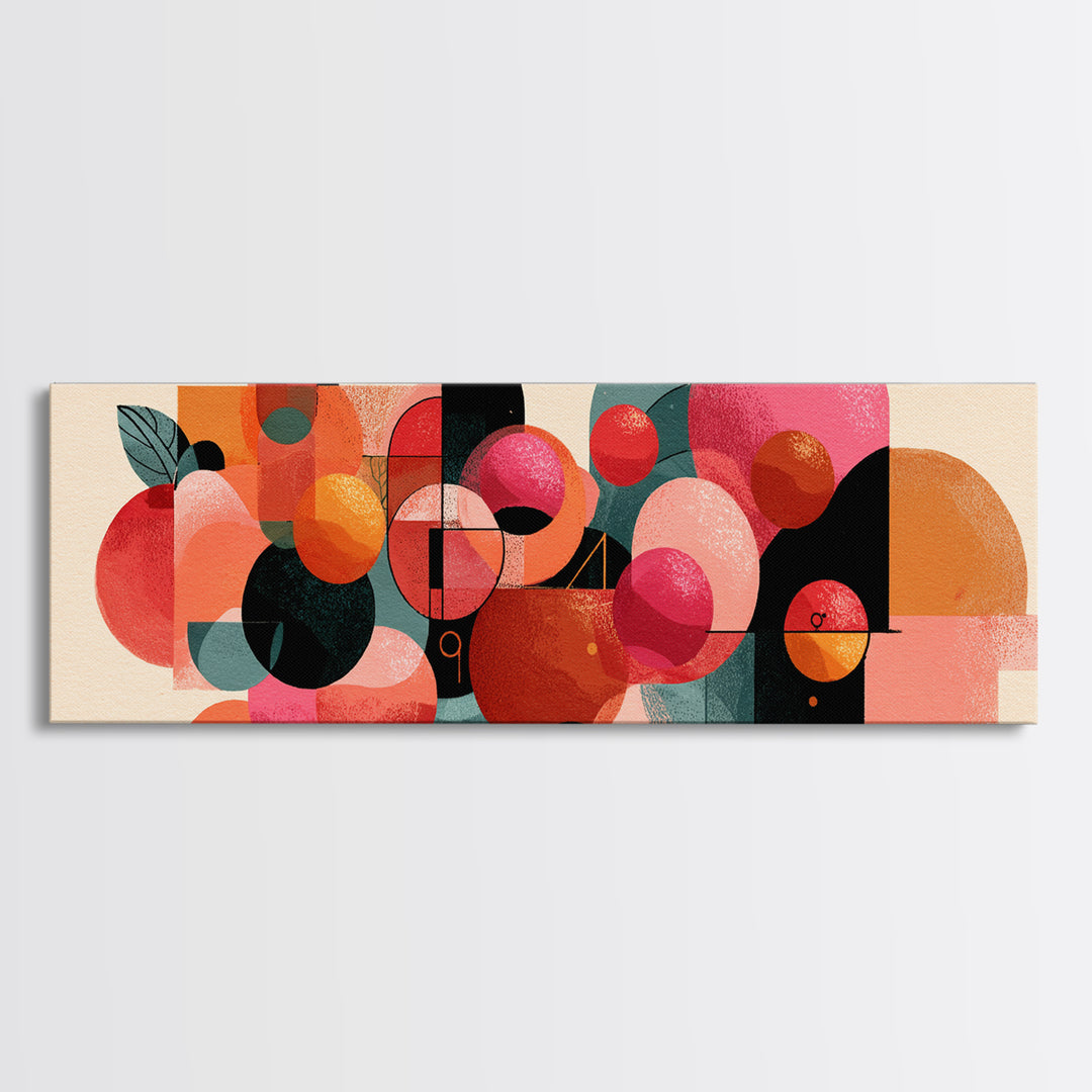Abstract Citrus Circle Wall Art, Orange Pink Botanical Still Life Poster, Midcentury Modern Geometric Canvas Print Gift Idea