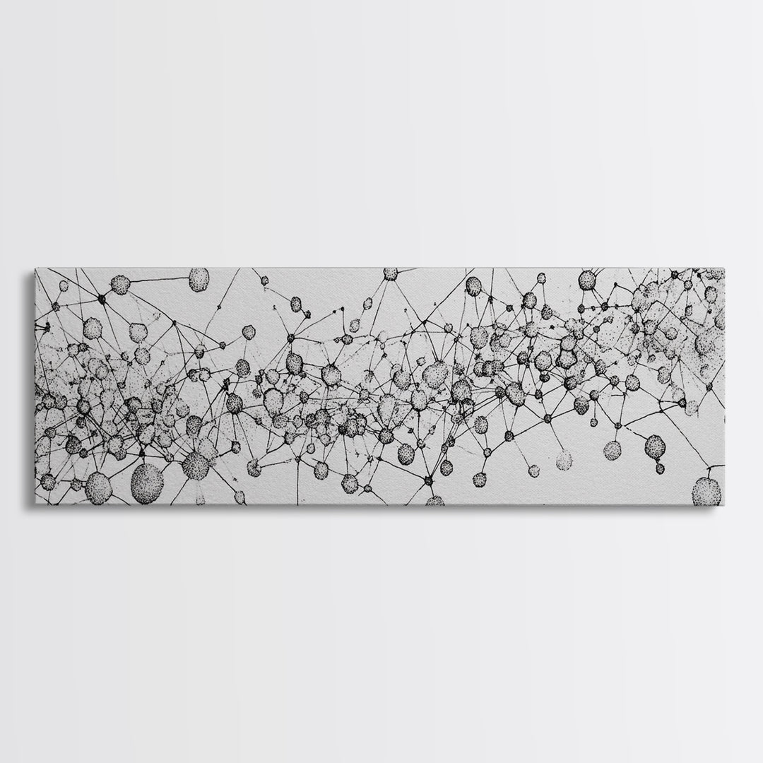 Black White Molecular Network Wall Art, Scientific Abstract Line Poster, Modern Minimalist Office Decor, Canvas Print Gift