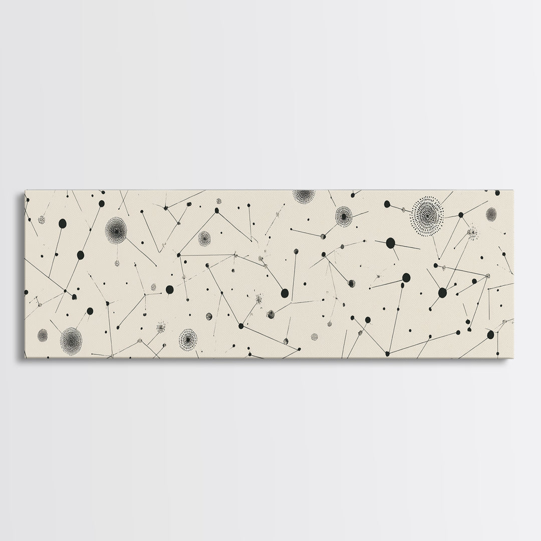 Black And White Constellation Dots Wall Art, Midcentury Abstract, Minimalist Modern Art Print, Atomic Retro Office Decor Poster