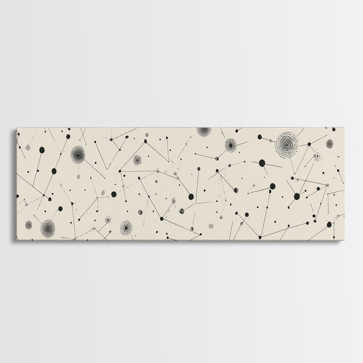 Black And White Constellation Dots Wall Art, Midcentury Abstract, Minimalist Modern Art Print, Atomic Retro Office Decor Poster