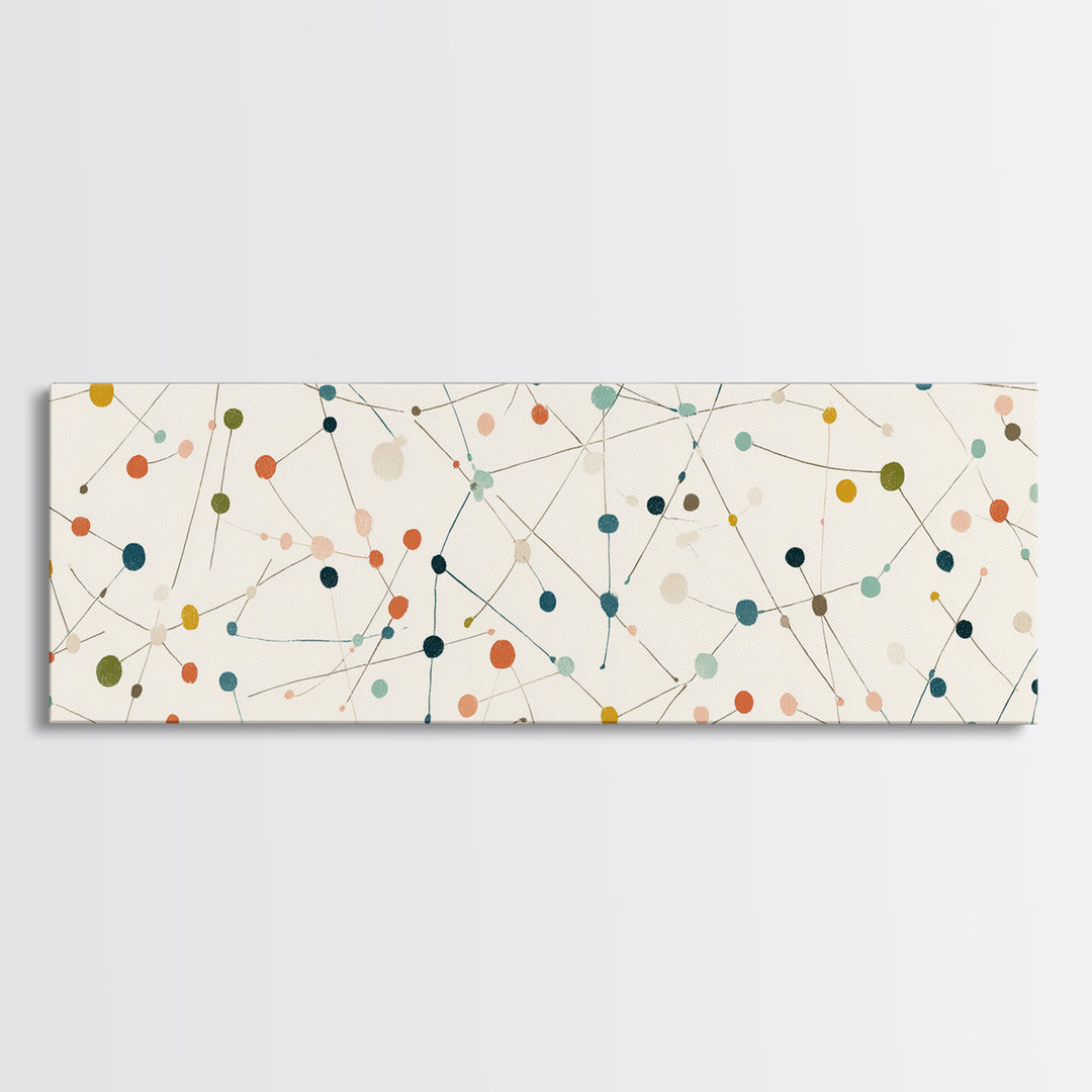 Muted Atomic Dots And Fine Connected Lines Canvas Print, Midcentury Modern Art, Geometric Wall Decor, Scandinavian Poster