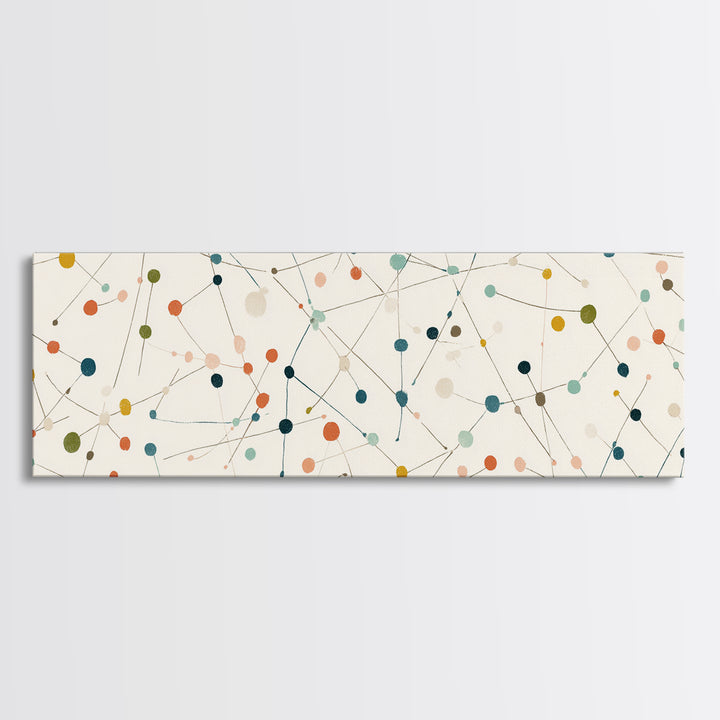 Muted Atomic Dots And Fine Connected Lines Canvas Print, Midcentury Modern Art, Geometric Wall Decor, Scandinavian Poster