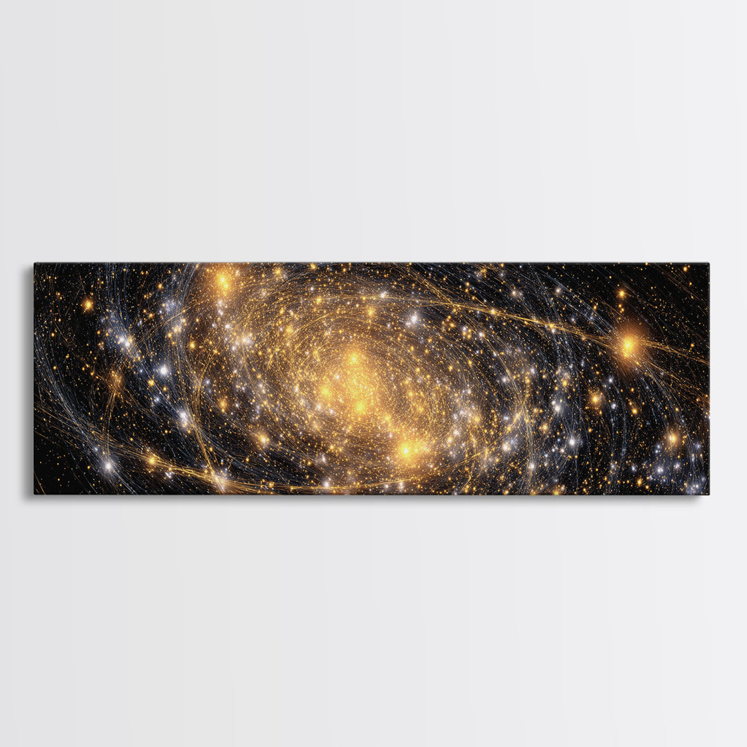 Golden Spiral Galaxy With Star Clusters Canvas Print, Abstract Space Wall Art, Modern Home Decor, Celestial Poster, Large Print